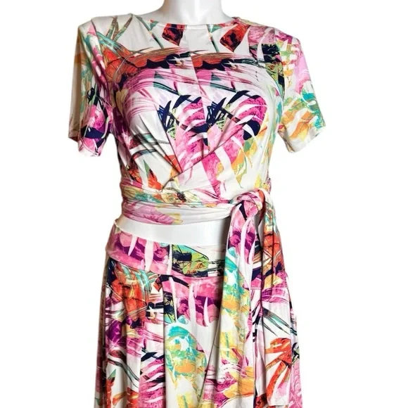 The Curve by Judani 3X Maki Skirt Top Crop Tie Wrap Shirt Floral 2 PC - Picture 3 of 12